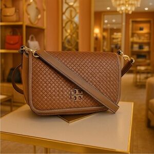 Tory Burch Brown Thea Woven Flat Wallet Crossbody